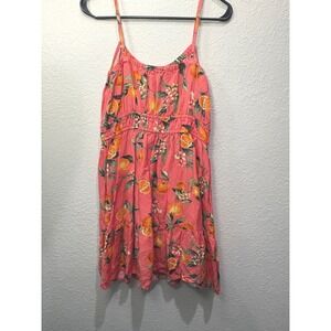 LOFT Petite Small Coral Orange‎ Citrus Floral Print Spaghetti Strap Tiered Dress